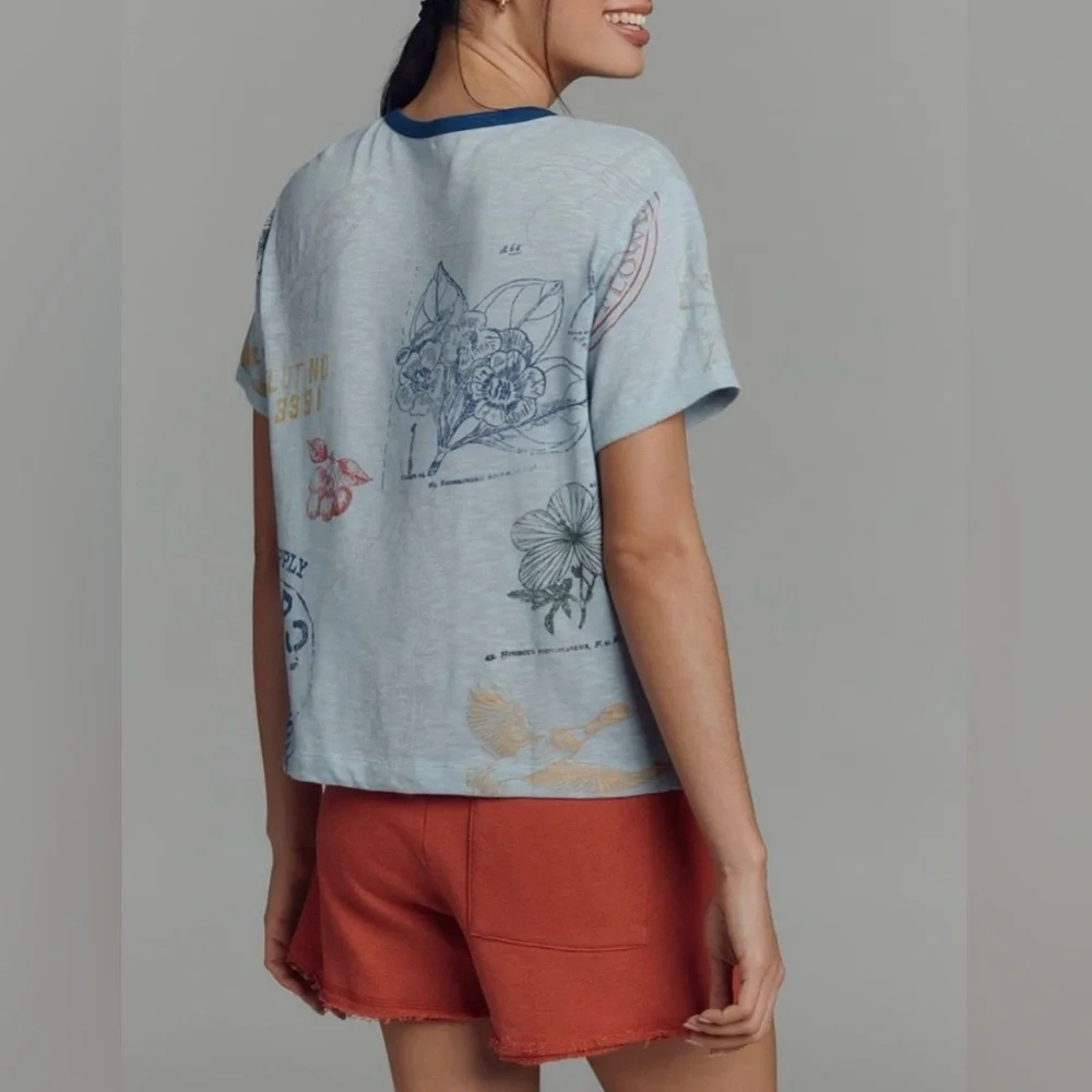 Anthropologie Pilcro Stamp Printed Tee in Sky Blue Motif, NWT - Picture 4 of 8